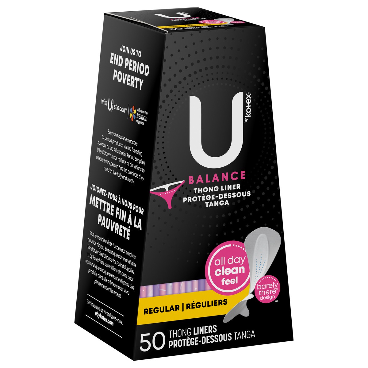 slide 4 of 9, U by Kotex Balance Daily Wrapped Thong Panty Liners, Light Absorbency, Regular Length, 50 Count, 50 ct