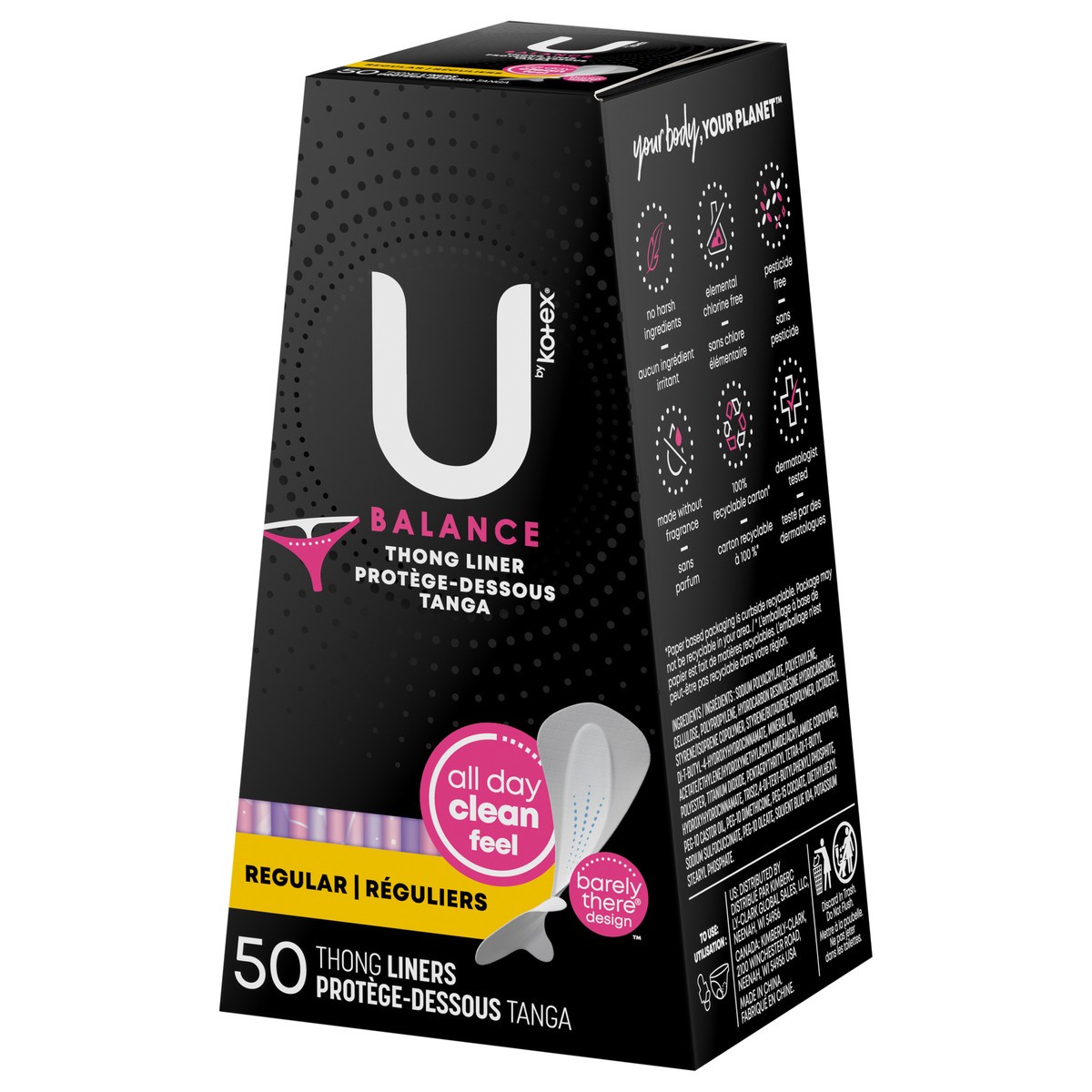 slide 3 of 9, U by Kotex Balance Daily Wrapped Thong Panty Liners, Light Absorbency, Regular Length, 50 Count, 50 ct