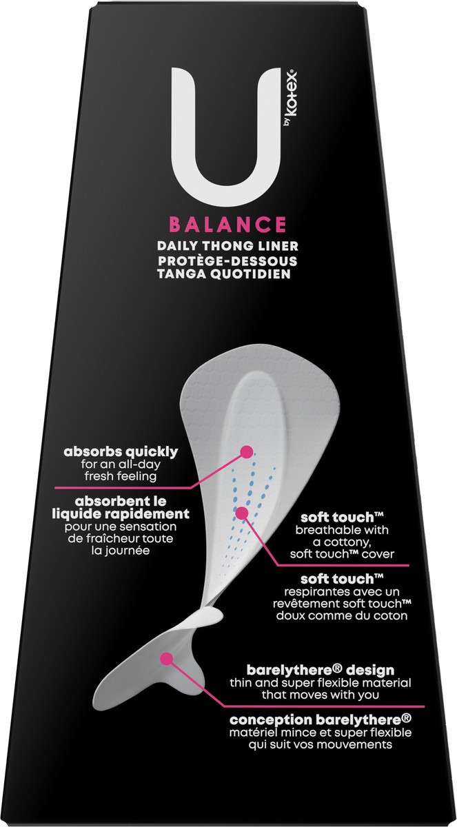 slide 9 of 9, U by Kotex Balance Daily Wrapped Thong Panty Liners, Light Absorbency, Regular Length, 50 Count, 50 ct