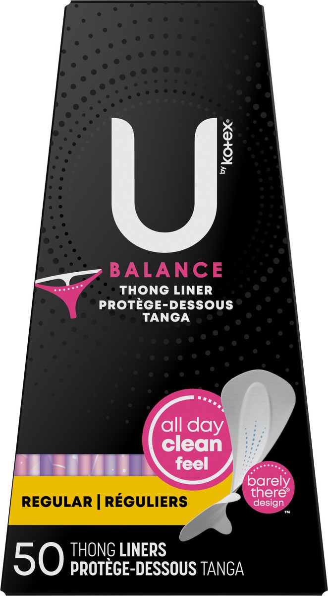 slide 8 of 9, U by Kotex Balance Daily Wrapped Thong Panty Liners, Light Absorbency, Regular Length, 50 Count, 50 ct