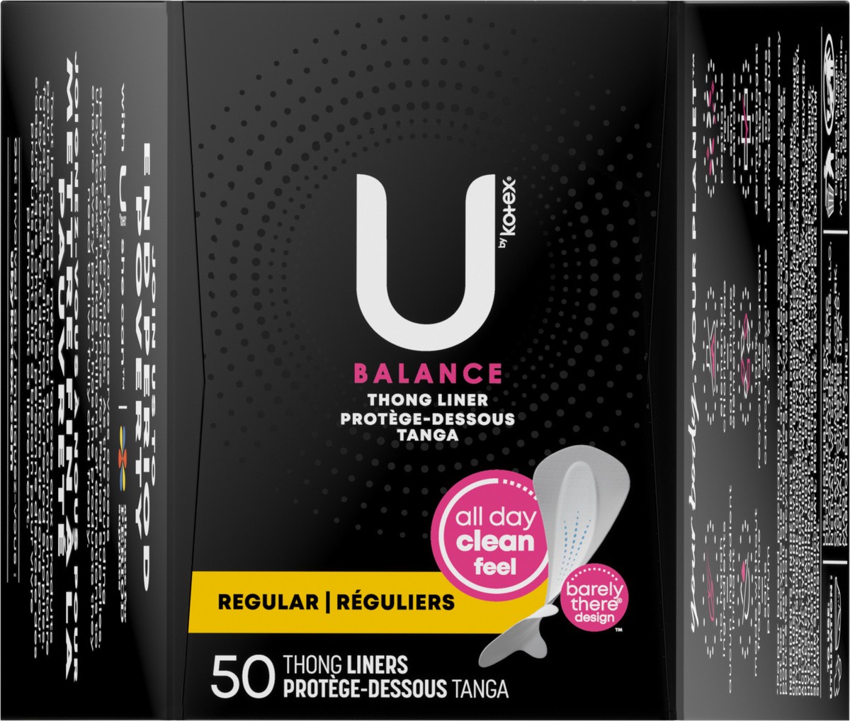 slide 7 of 9, U by Kotex Balance Daily Wrapped Thong Panty Liners, Light Absorbency, Regular Length, 50 Count, 50 ct