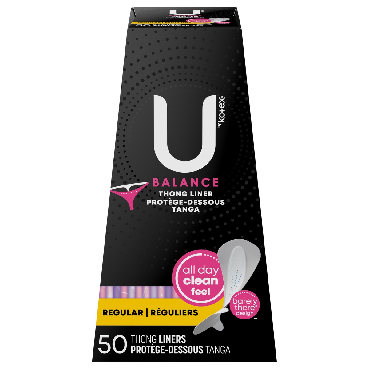 slide 1 of 9, U by Kotex Balance Daily Wrapped Thong Panty Liners, Light Absorbency, Regular Length, 50 Count, 50 ct