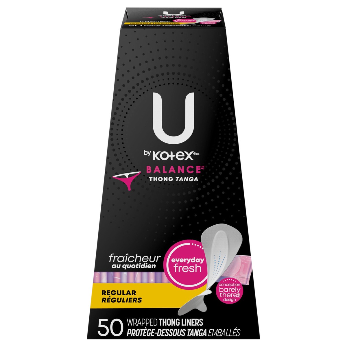 slide 1 of 9, U by Kotex Balance Daily Wrapped Thong Panty Liners, Light Absorbency, Regular Length, 50 Count, 50 ct