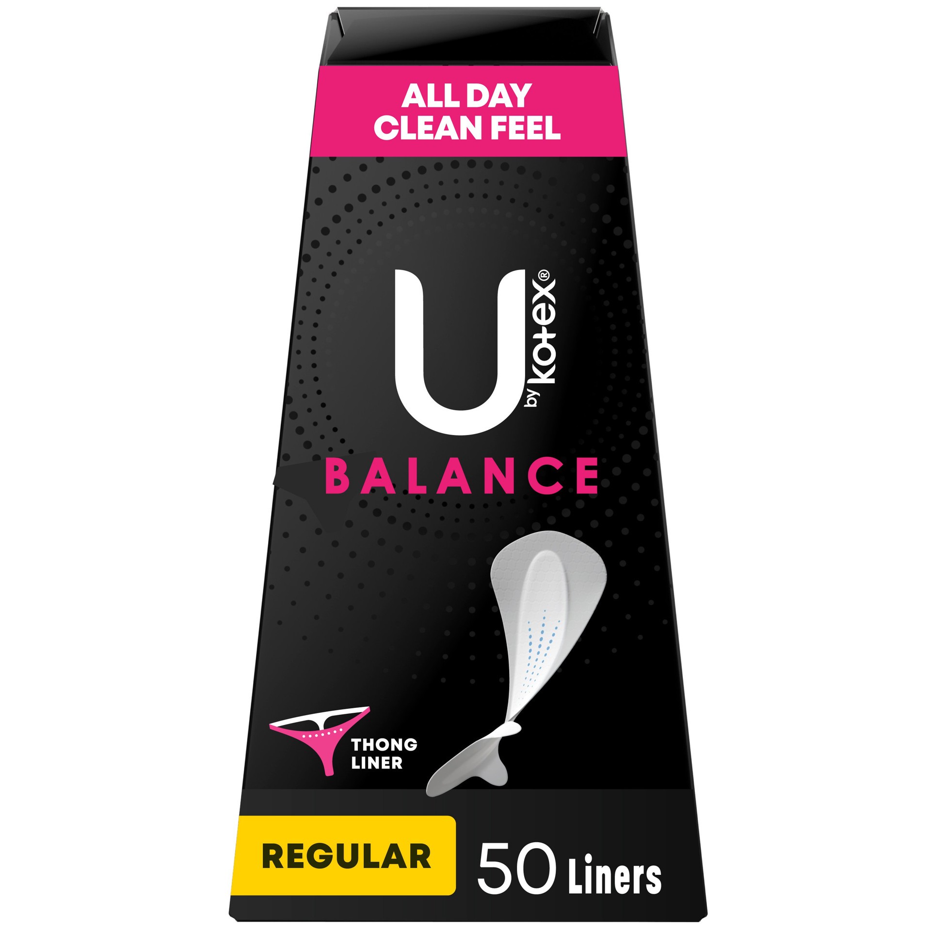 slide 1 of 9, U by Kotex Balance Daily Wrapped Thong Panty Liners, Light Absorbency, Regular Length, 50 Count, 50 ct