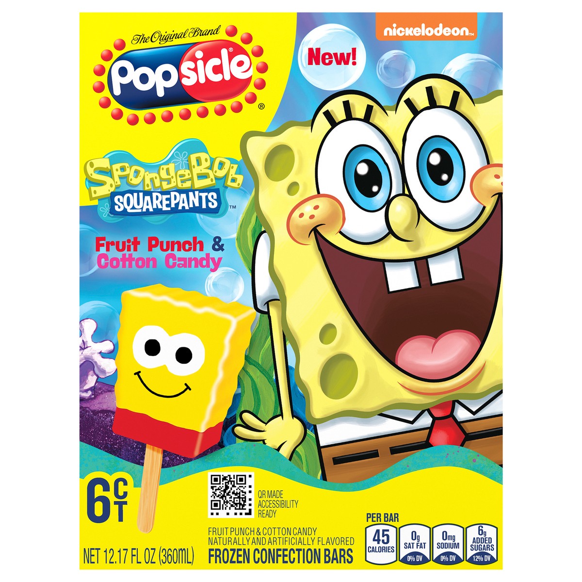 slide 9 of 11, Popsicle Fruit Punch & Cotton Candy Frozen Confection Bars SpongeBob SquarePants - 12.17oz/6ct, 12.17 oz, 6 ct