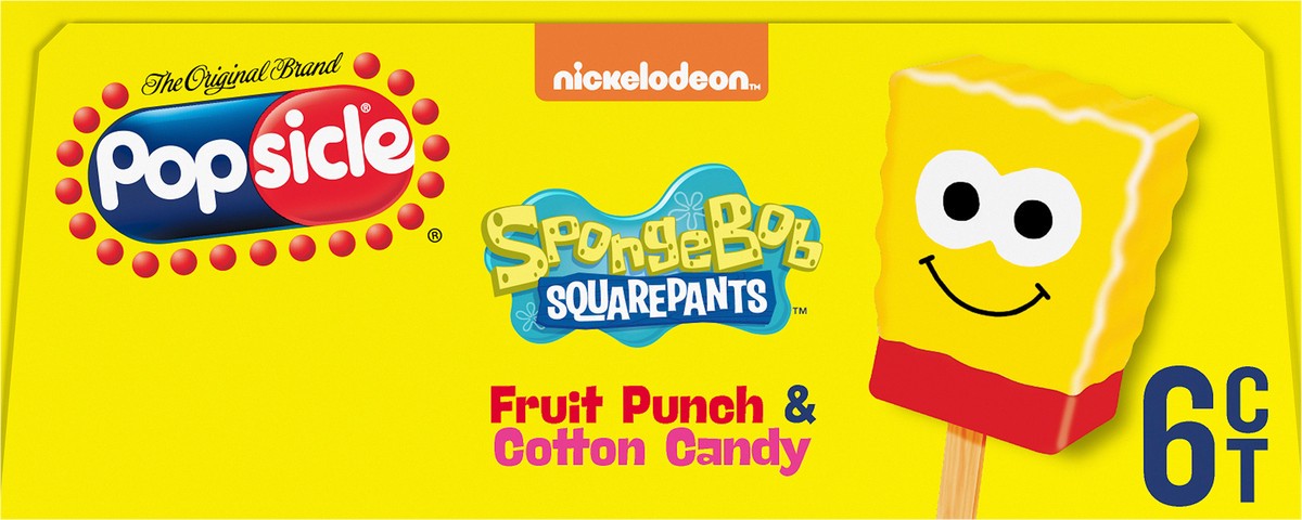 slide 8 of 11, Popsicle Fruit Punch & Cotton Candy Frozen Confection Bars SpongeBob SquarePants - 12.17oz/6ct, 12.17 oz, 6 ct