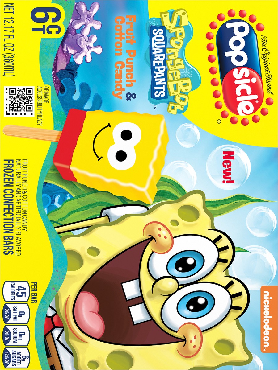 slide 2 of 11, Popsicle Fruit Punch & Cotton Candy Frozen Confection Bars SpongeBob SquarePants - 12.17oz/6ct, 12.17 oz, 6 ct