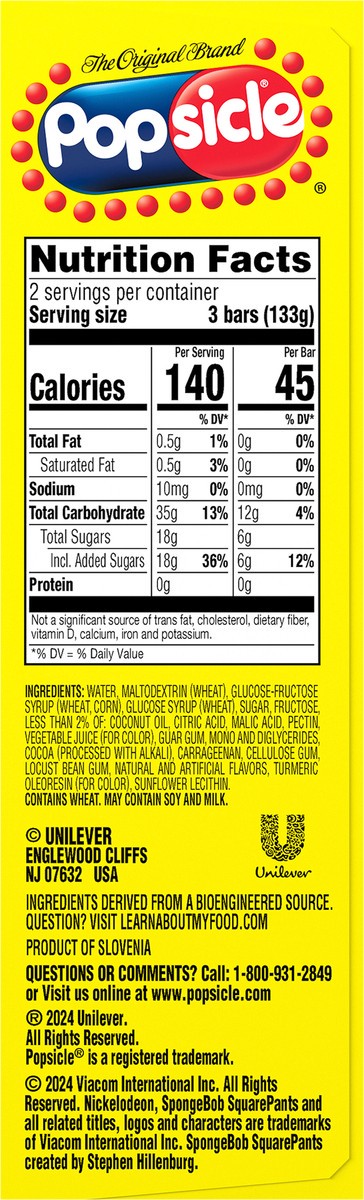 slide 7 of 11, Popsicle Fruit Punch & Cotton Candy Frozen Confection Bars SpongeBob SquarePants - 12.17oz/6ct, 12.17 oz, 6 ct