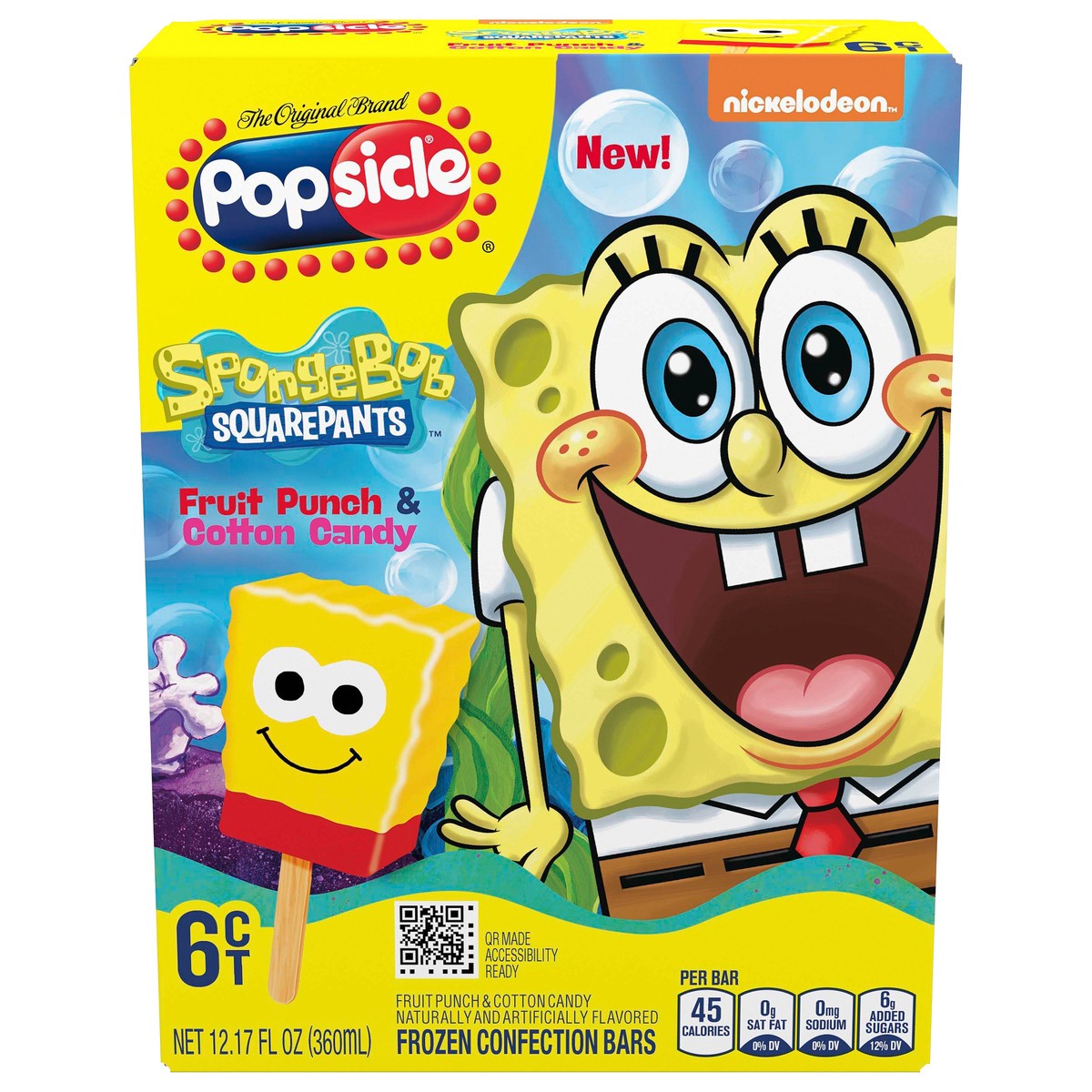 slide 1 of 11, Popsicle Fruit Punch & Cotton Candy Frozen Confection Bars SpongeBob SquarePants - 12.17oz/6ct, 12.17 oz, 6 ct