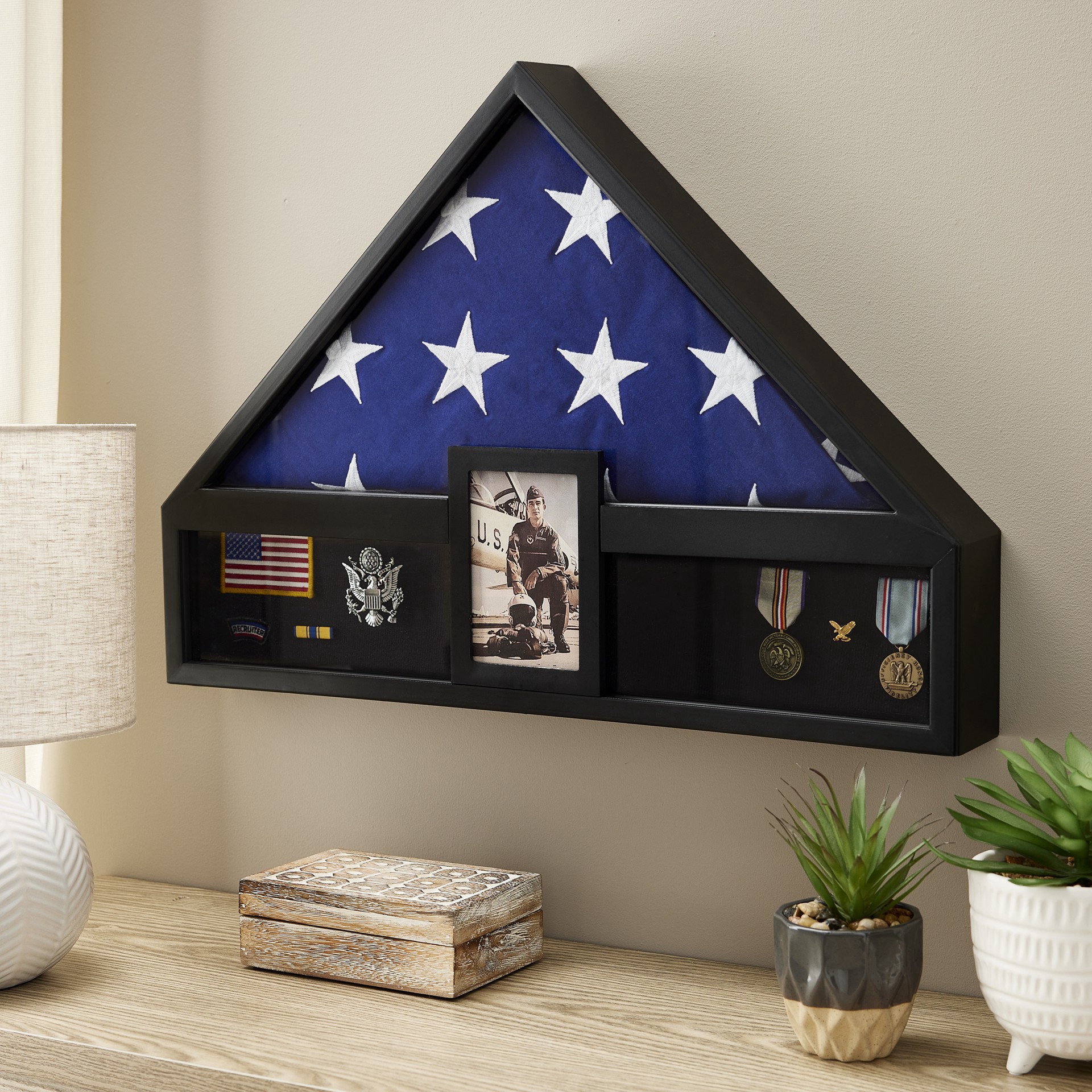 slide 2 of 2, Deluxe Flag Case With Photo Display By Studio Decor, 23.5 in x 16.1 in