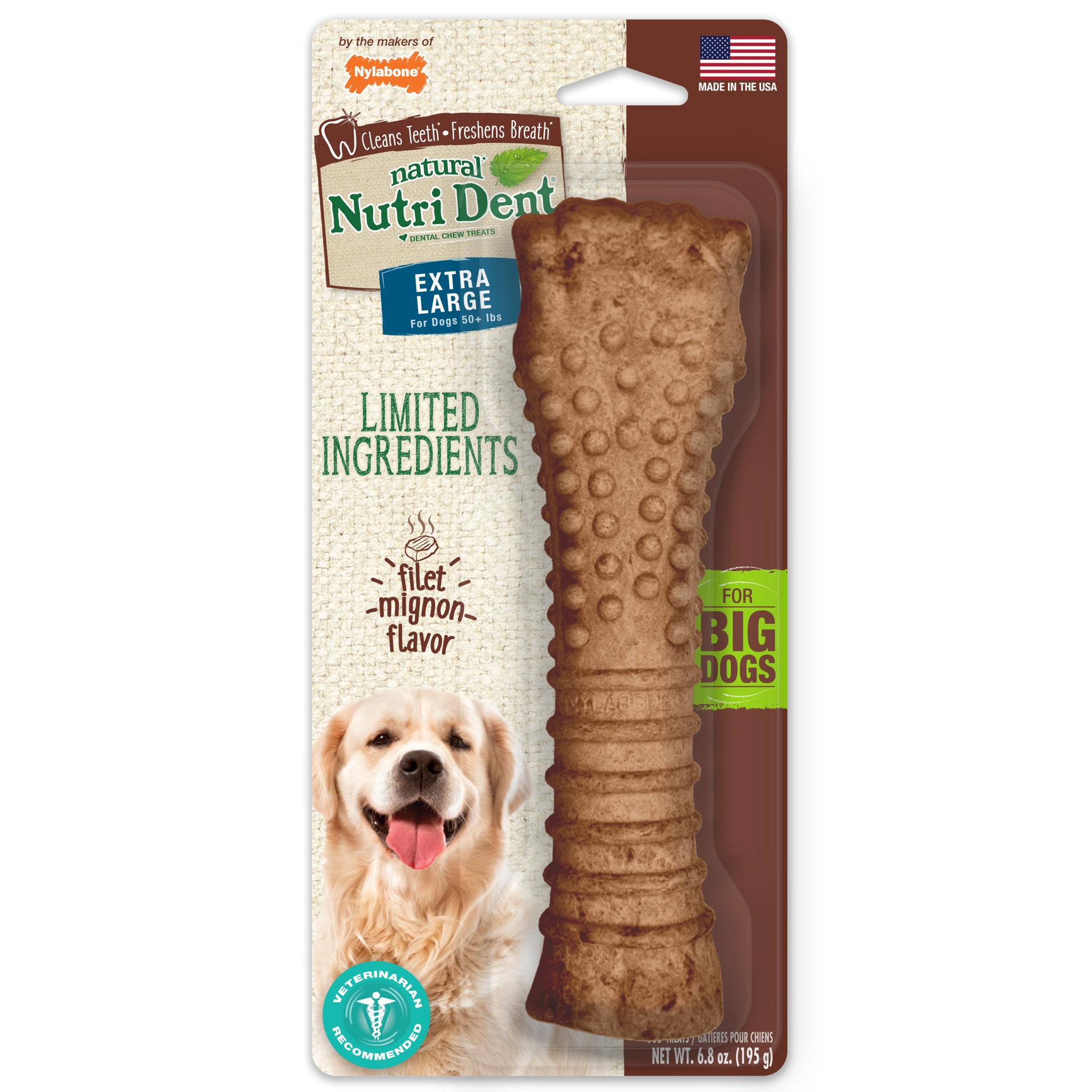 slide 1 of 9, Nylabone Nutri Dent Filet Mignon Dog Dental Chews X-Large/Souper - 50+ lbs.(1 Count), 1 ct