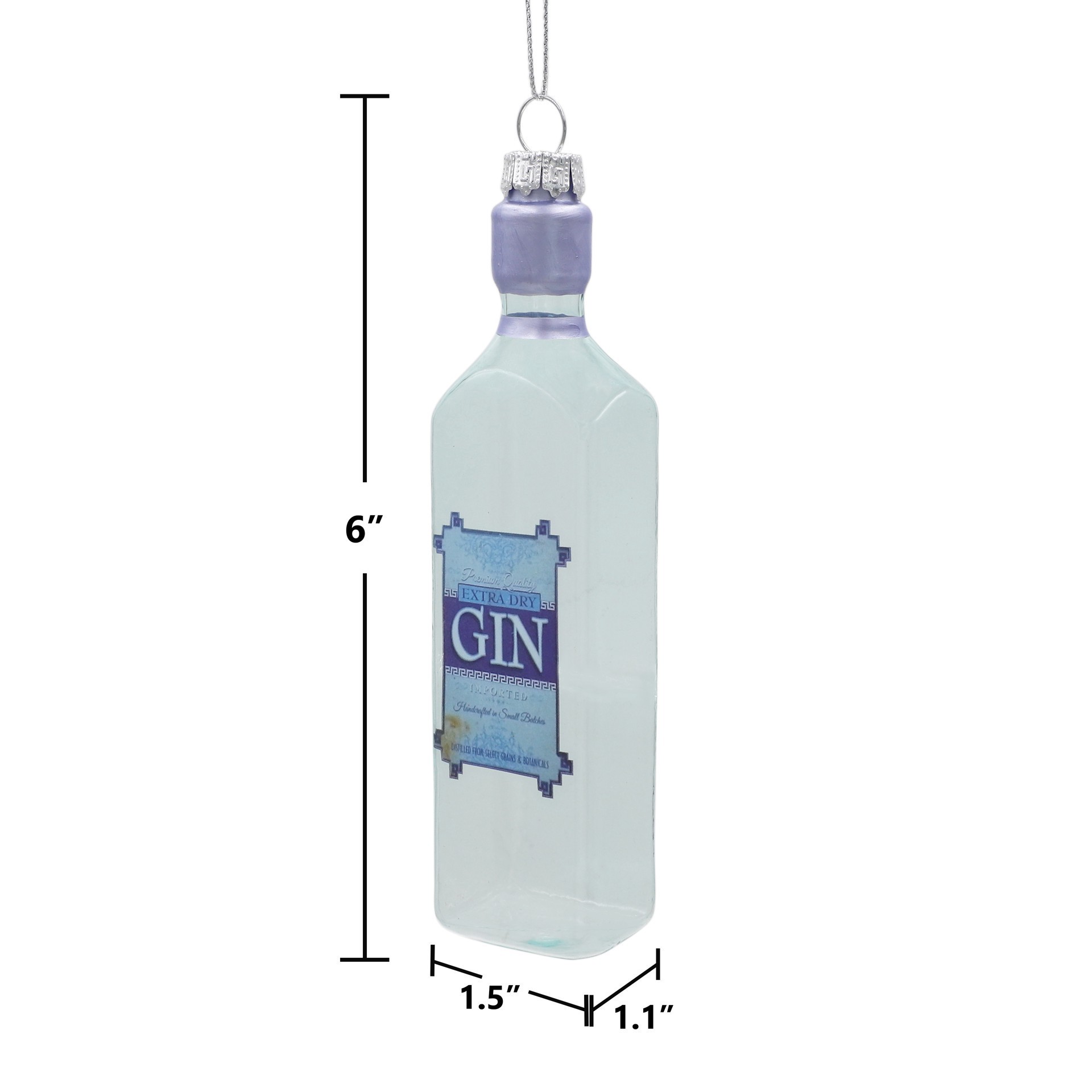 slide 3 of 3, 6" Gin Bottle Glass Ornament By Ashland, 1.5 in x 1.1 in x 6 in