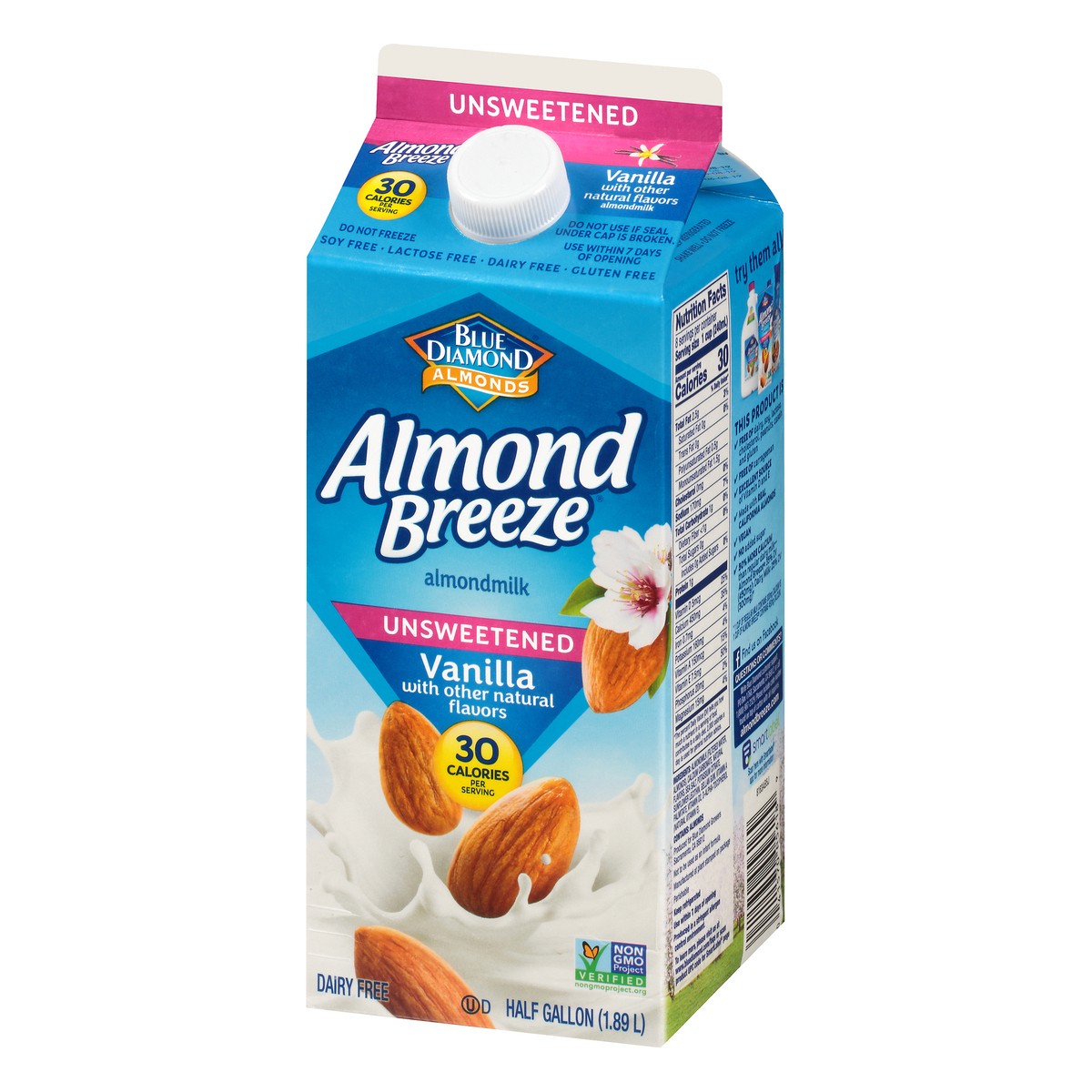 slide 3 of 9, Blue Diamond Almond Breeze Unsweetened Vanilla Almond Milk, 64 fl oz