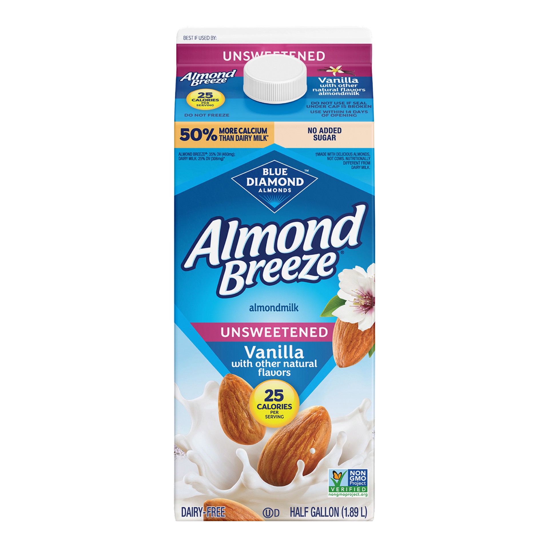 slide 1 of 9, Blue Diamond Almond Breeze Unsweetened Vanilla Almondmilk, 64 oz, 2 gal