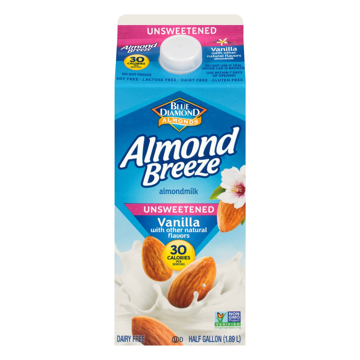 slide 1 of 9, Blue Diamond Almond Breeze Unsweetened Vanilla Almond Milk, 64 fl oz