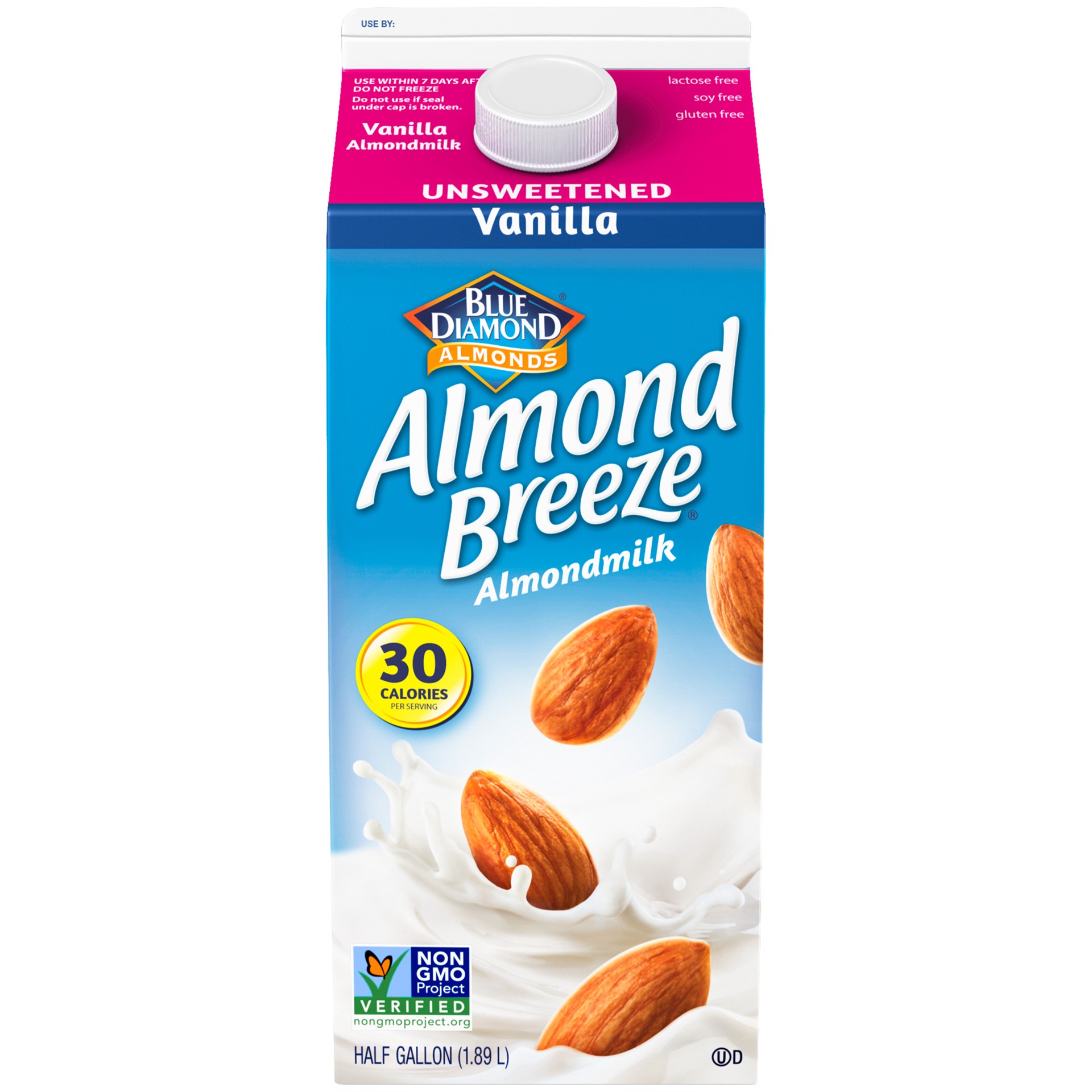 slide 1 of 9, Almond Breeze Blue Diamond Almond Breeze, Unsweetened Vanilla, 64oz REF, 64 fl oz