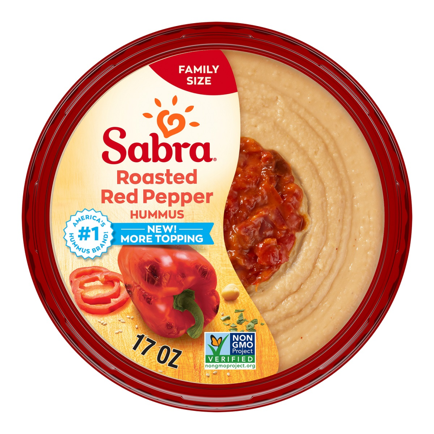 slide 1 of 3, Sabra Roasted Red Pepper Hummus, Family Size, 17 oz, 17 oz