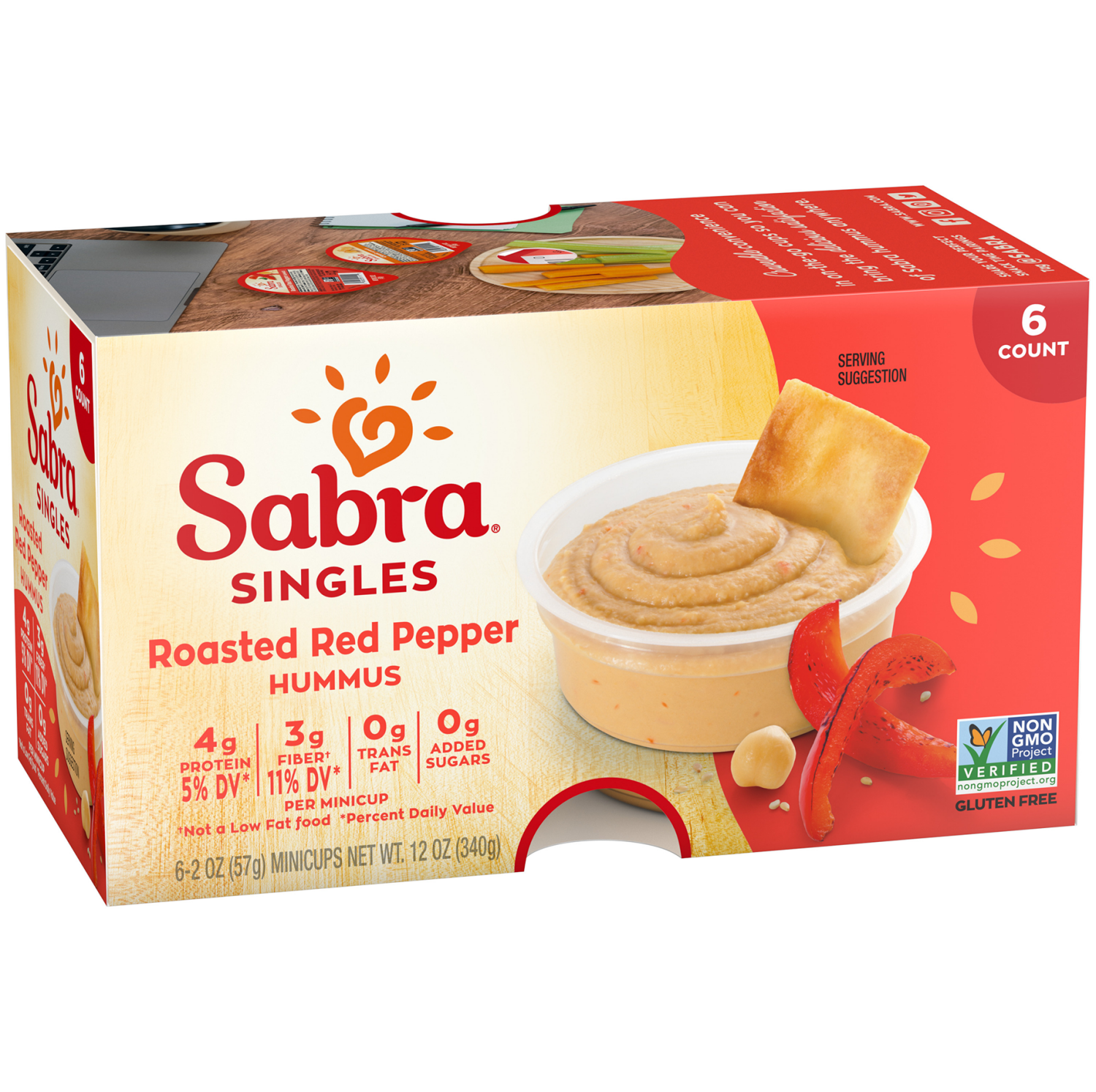 slide 3 of 3, Sabra Singles Roasted Red Pepper Hummus 2 oz (6 count), 6 ct; 2 oz