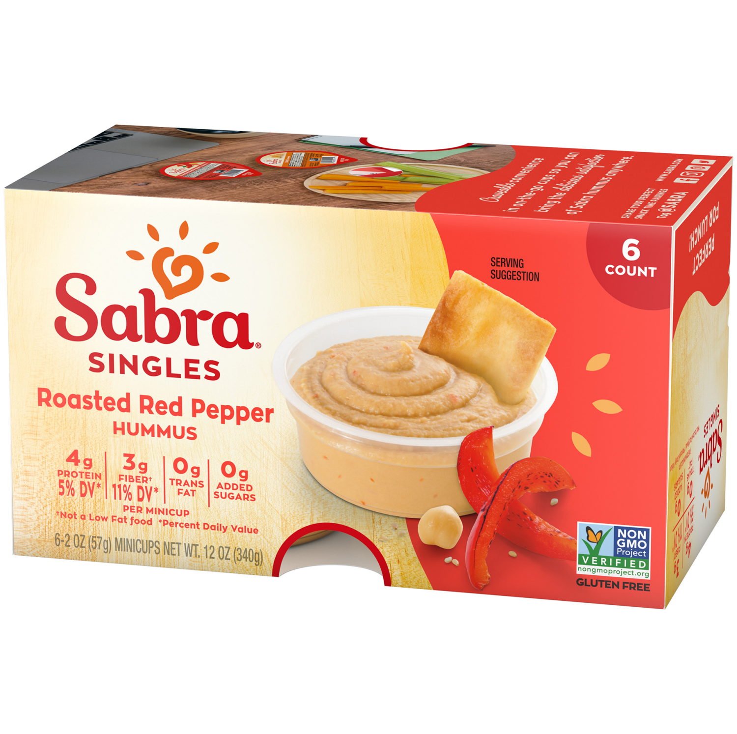 slide 1 of 3, Sabra Singles Roasted Red Pepper Hummus 2 oz (6 count), 6 ct; 2 oz