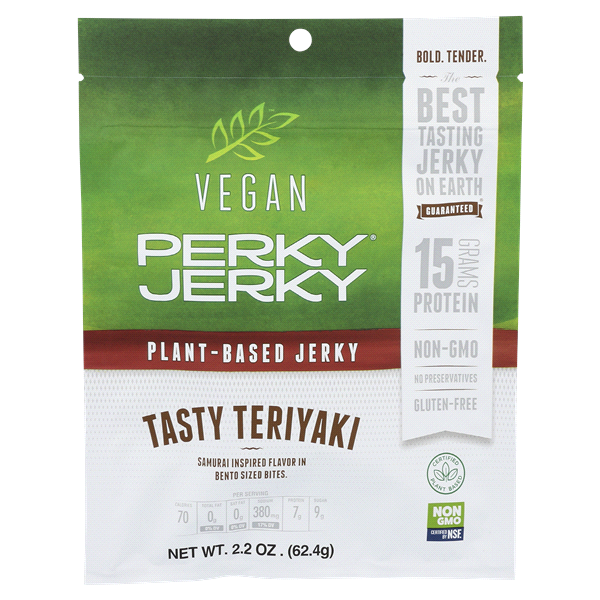 slide 1 of 1, Perky Jerky Tasty Teriyaki Plant Based, 1 ct