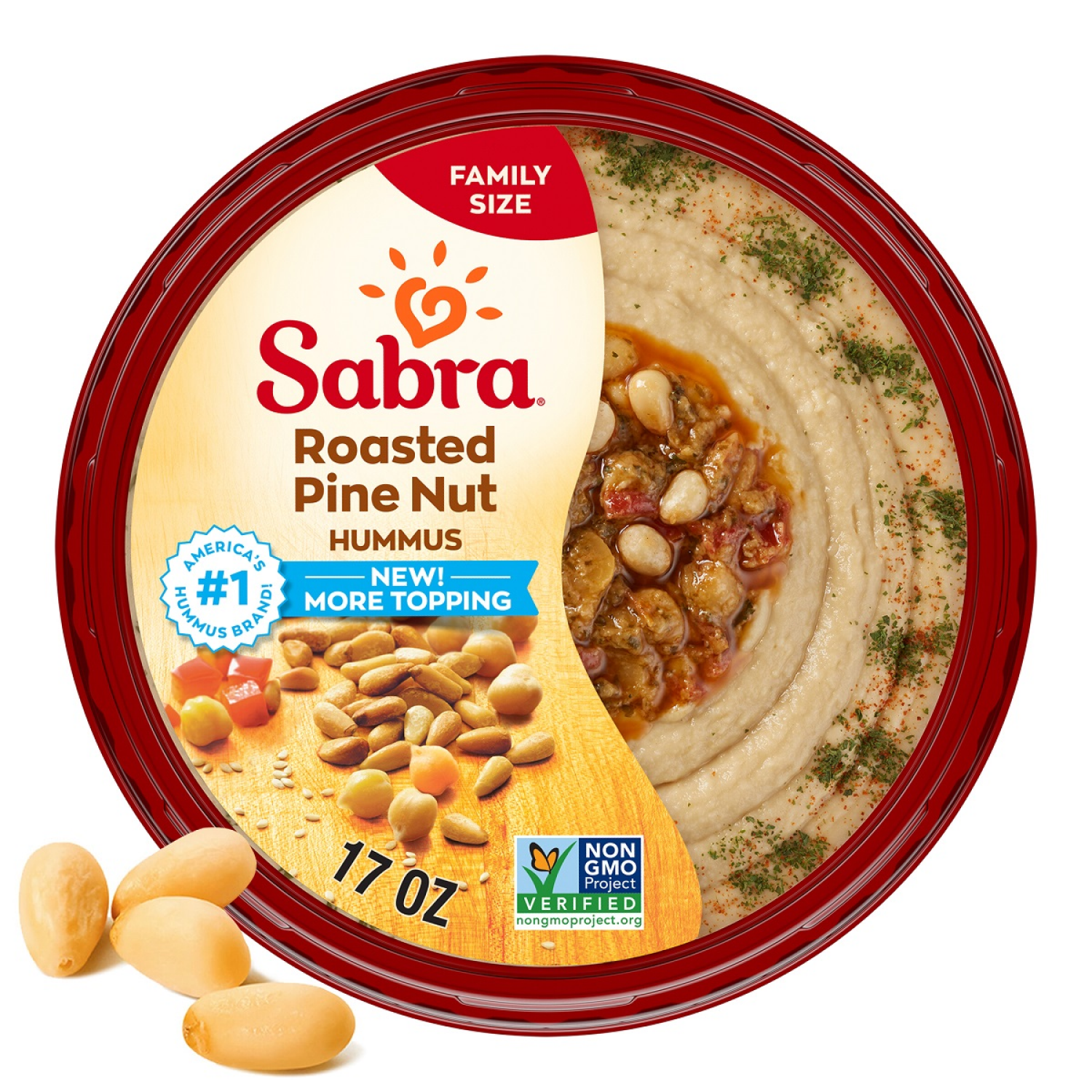 slide 1 of 3, Sabra Roasted Pine Nut Hummus, Family Size, 17 oz, 17 oz