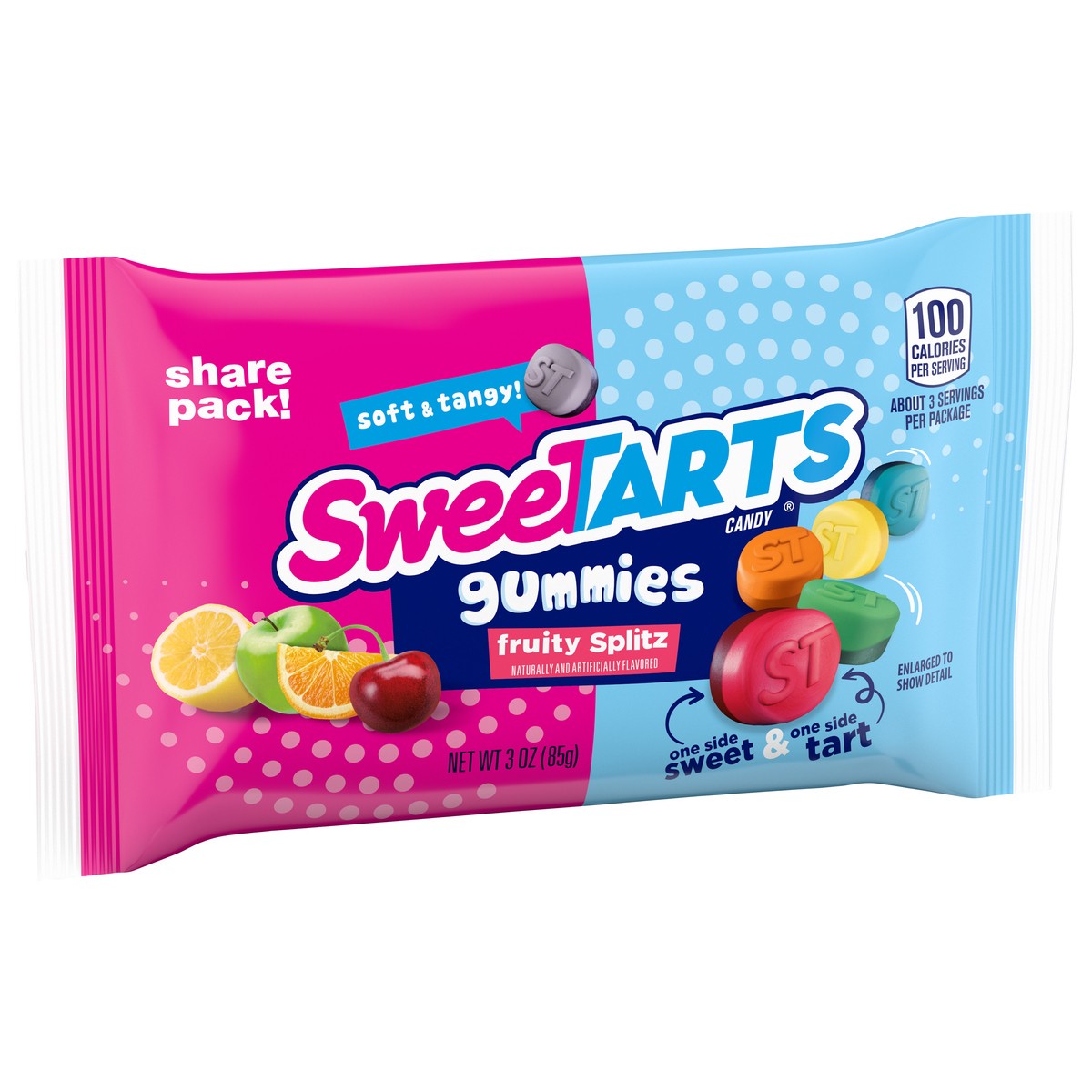 slide 8 of 9, SweeTARTS Gummy Fruity Splitz 3 Ounce Pouch, 3 oz