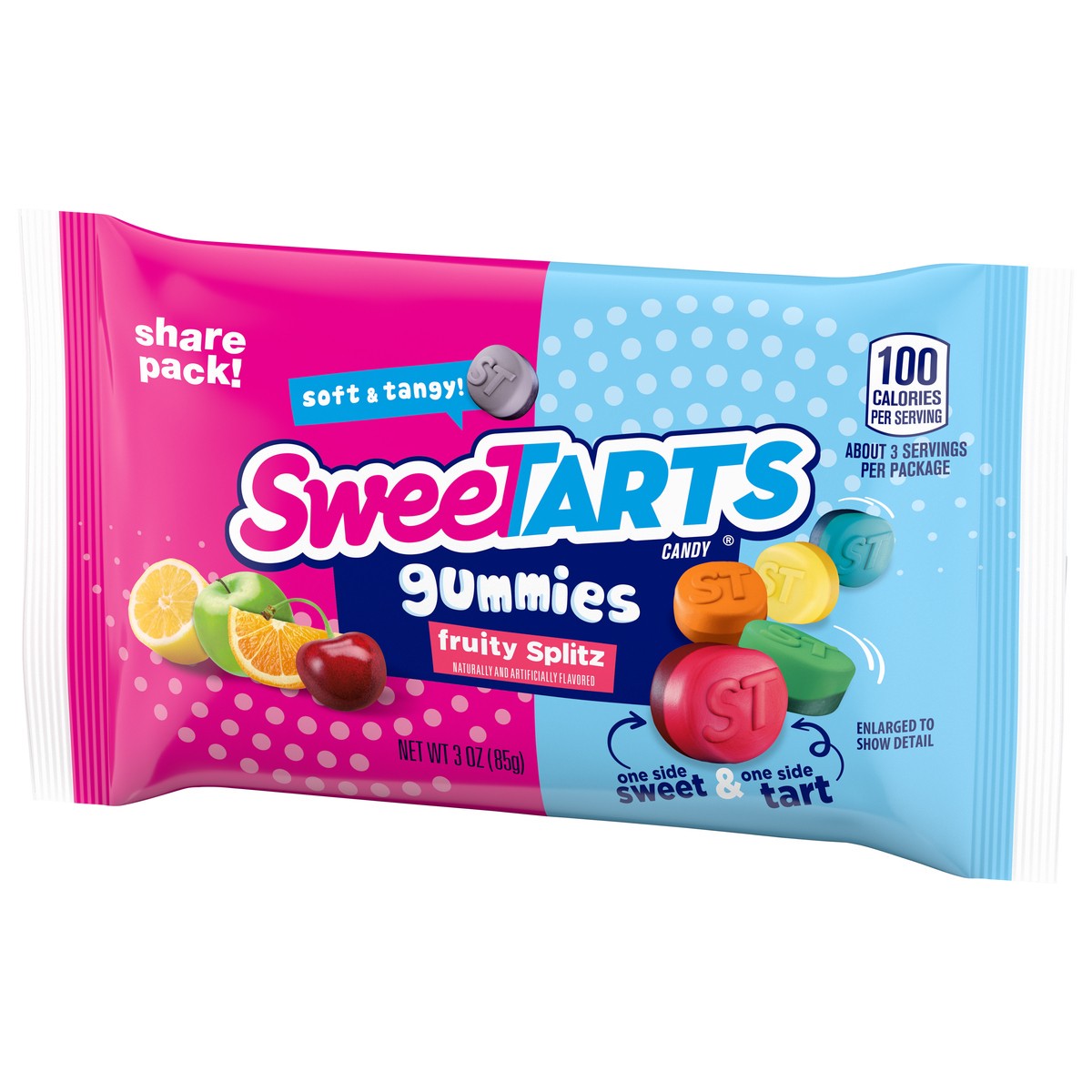 slide 4 of 9, SweeTARTS Gummy Fruity Splitz 3 Ounce Pouch, 3 oz