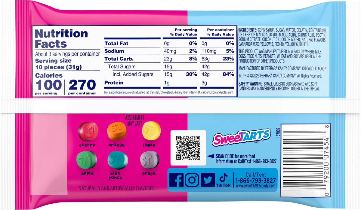 slide 7 of 9, SweeTARTS Gummy Fruity Splitz 3 Ounce Pouch, 3 oz