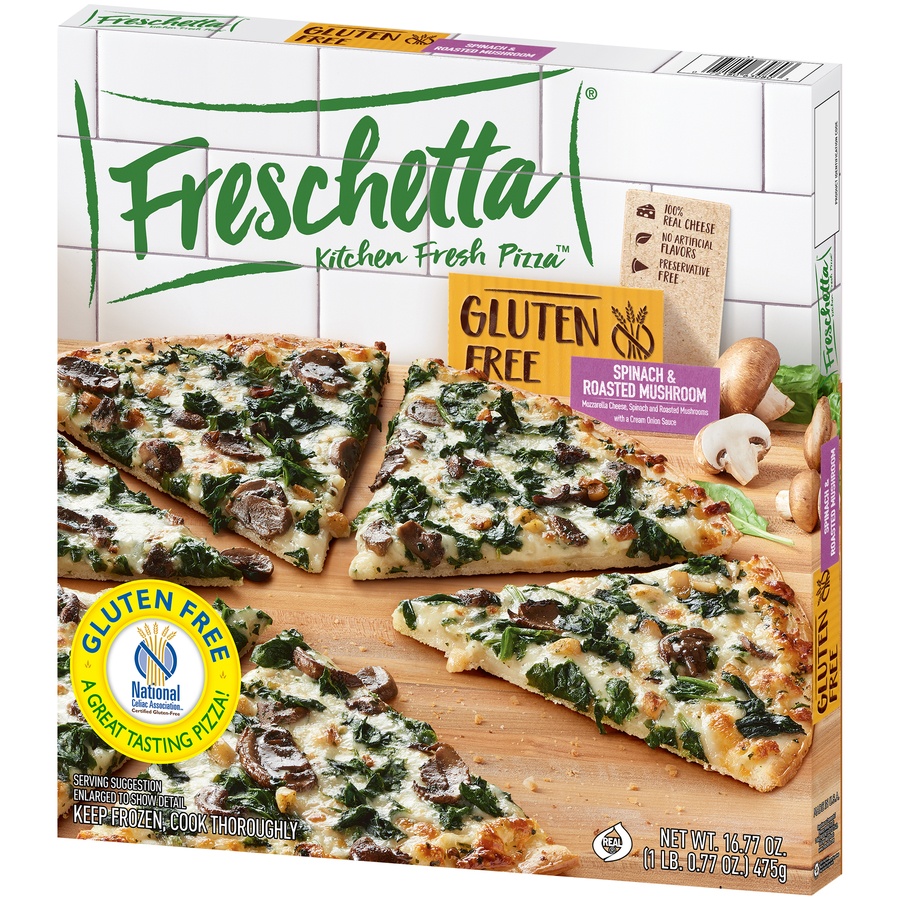 slide 4 of 10, Freschetta Kitchen Fresh Pizza Gluten Free Spinach Roasted Mushroom Pizza, 16.77 oz