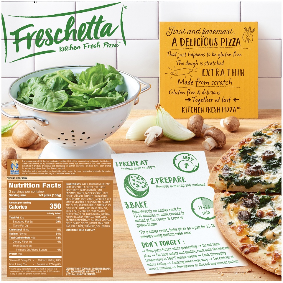 slide 7 of 10, Freschetta Kitchen Fresh Pizza Gluten Free Spinach Roasted Mushroom Pizza, 16.77 oz