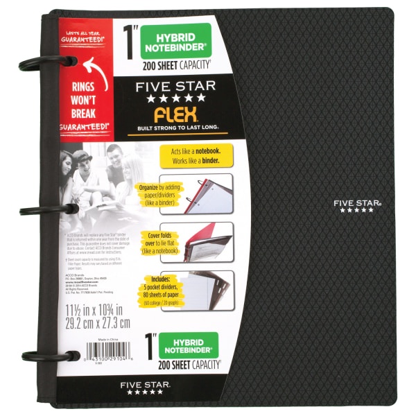 slide 1 of 9, Five Star Flex Hybrid Notebinder With Customizable Cover, 1'' Rings, Black, 1 ct