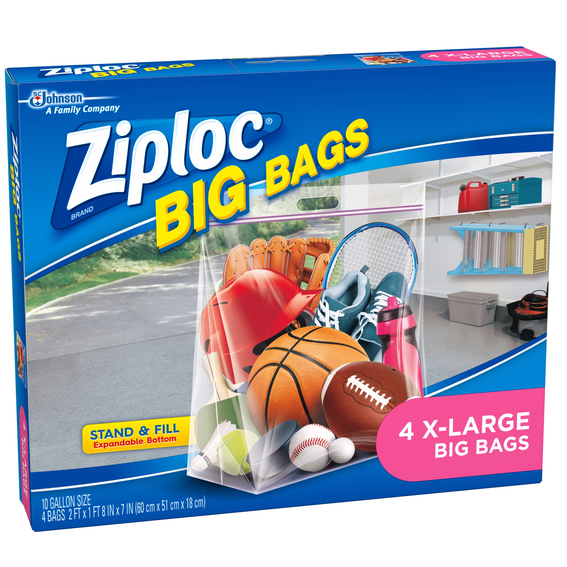 slide 3 of 5, Ziploc Big Bags, X-Large, Secure Double Zipper, 4 CT, Expandable Bottom, Heavy-Duty Plastic, Built-In Handles, Flexible Shape to Fit Where Storage Boxes Can't, 4 ct