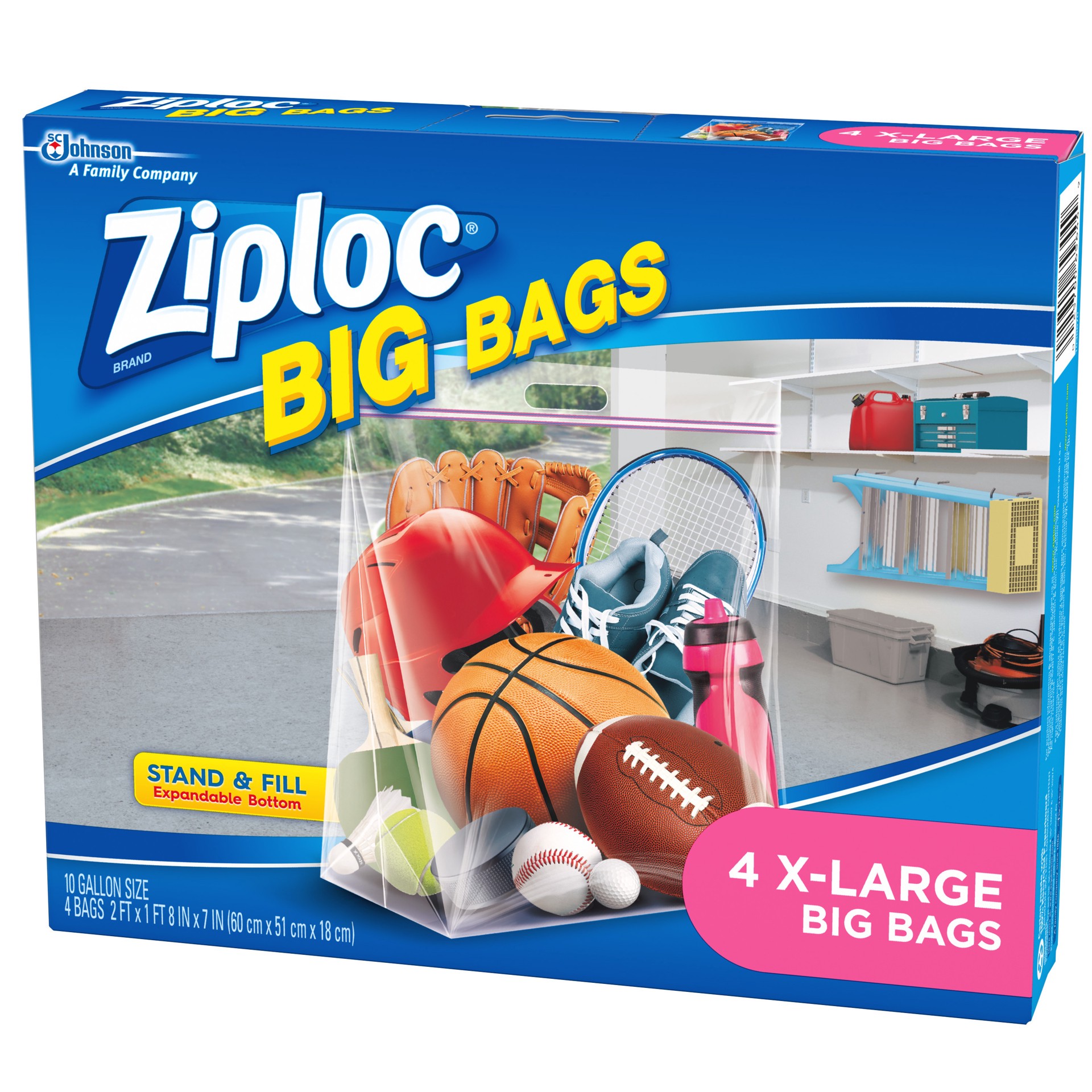 slide 4 of 5, Ziploc Big Bags, X-Large, Secure Double Zipper, 4 CT, Expandable Bottom, Heavy-Duty Plastic, Built-In Handles, Flexible Shape to Fit Where Storage Boxes Can't, 4 ct