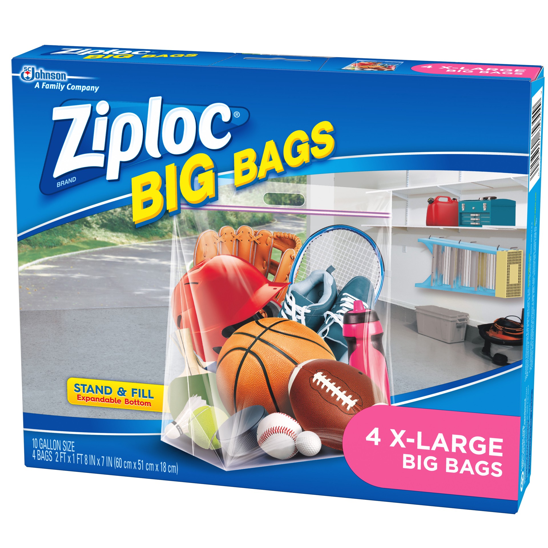 slide 3 of 5, Ziploc Big Bags, X-Large, Secure Double Zipper, 4 CT, Expandable Bottom, Heavy-Duty Plastic, Built-In Handles, Flexible Shape to Fit Where Storage Boxes Can't, 4 ct