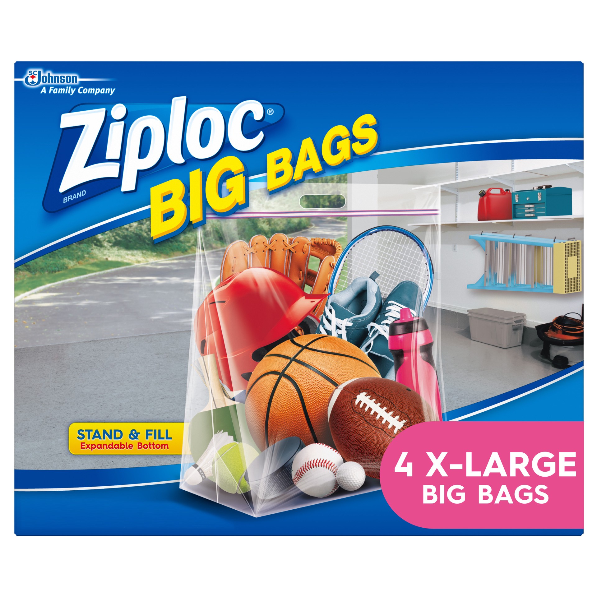 slide 2 of 5, Ziploc Big Bags, X-Large, Secure Double Zipper, 4 CT, Expandable Bottom, Heavy-Duty Plastic, Built-In Handles, Flexible Shape to Fit Where Storage Boxes Can't, 4 ct
