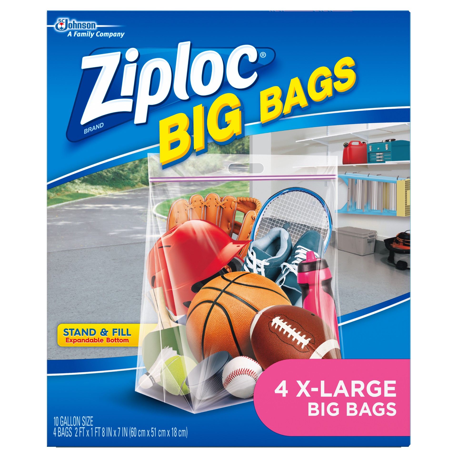 slide 5 of 5, Ziploc Big Bags, X-Large, Secure Double Zipper, 4 CT, Expandable Bottom, Heavy-Duty Plastic, Built-In Handles, Flexible Shape to Fit Where Storage Boxes Can't, 4 ct