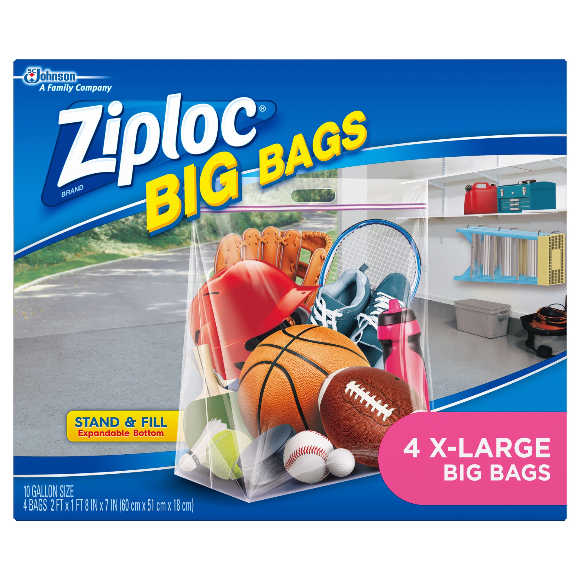 slide 1 of 5, Ziploc Big Bags, X-Large, Secure Double Zipper, 4 CT, Expandable Bottom, Heavy-Duty Plastic, Built-In Handles, Flexible Shape to Fit Where Storage Boxes Can't, 4 ct