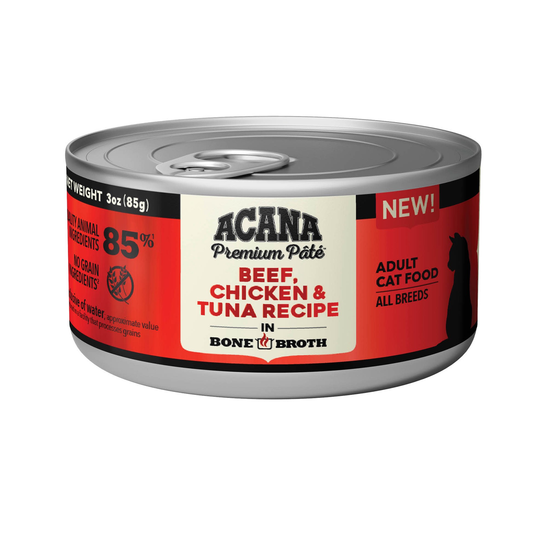 slide 1 of 4, ACANA Beef, Chicken + Tuna Recipe in Bone Broth, 3oz, case of 24 cans, 3 oz