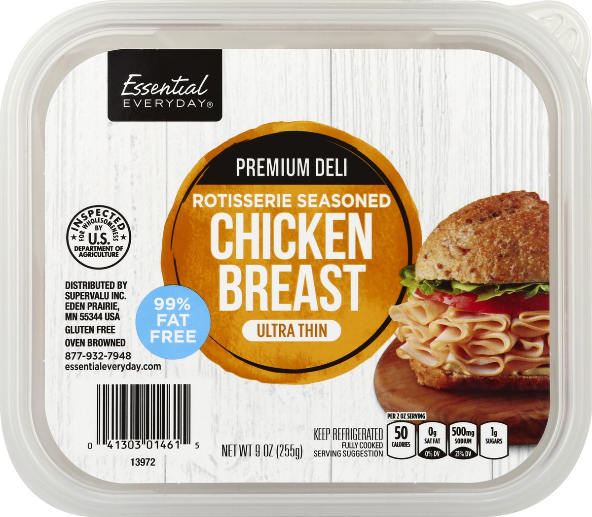 slide 4 of 6, Essential Everyday Chicken Breast, Rotisserie Seasoned, Premium Deli, Ultra Thin, 9 oz