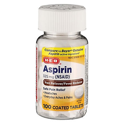 slide 1 of 1, H-E-B Aspirin 325 Mg Coated Tablets, 100 ct