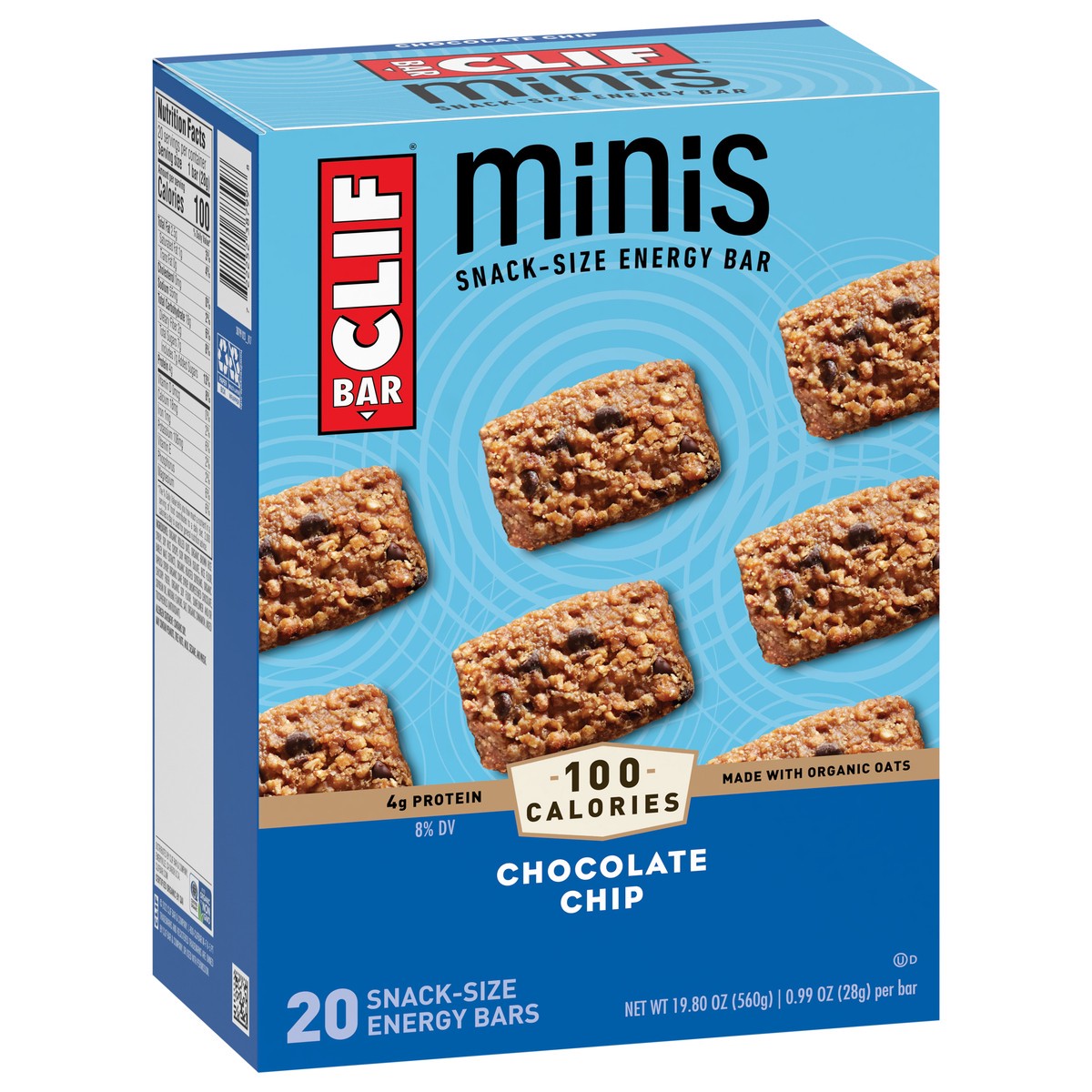 slide 5 of 9, CLIF BAR Minis - Chocolate Chip - Made with Organic Oats - 4g Protein - Non-GMO - Plant Based - Snack-Size Energy Bars - 0.99 oz. (20 Pack), 20 ct