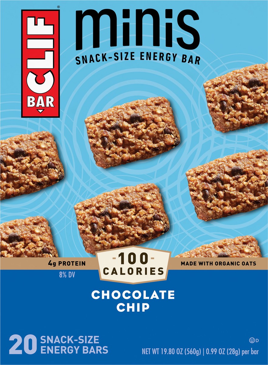slide 6 of 9, CLIF BAR Minis - Chocolate Chip - Made with Organic Oats - 4g Protein - Non-GMO - Plant Based - Snack-Size Energy Bars - 0.99 oz. (20 Pack), 20 ct