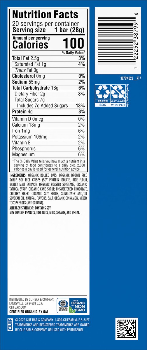 slide 3 of 9, CLIF BAR Minis - Chocolate Chip - Made with Organic Oats - 4g Protein - Non-GMO - Plant Based - Snack-Size Energy Bars - 0.99 oz. (20 Pack), 20 ct