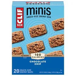 CLIF BAR Minis - Chocolate Chip - Made with Organic Oats - 4g Protein - Non-GMO - Plant Based - Snack-Size Energy Bars - 0.99 oz. (20 Pack)