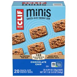 CLIF BAR Minis - Chocolate Chip - Made with Organic Oats - 4g Protein - Non-GMO - Plant Based - Snack-Size Energy Bars - 0.99 oz. (20 Pack)