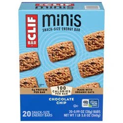 CLIF BAR Minis - Chocolate Chip - Made with Organic Oats - 4g Protein - Non-GMO - Plant Based - Snack-Size Energy Bars - 0.99 oz. (20 Pack)