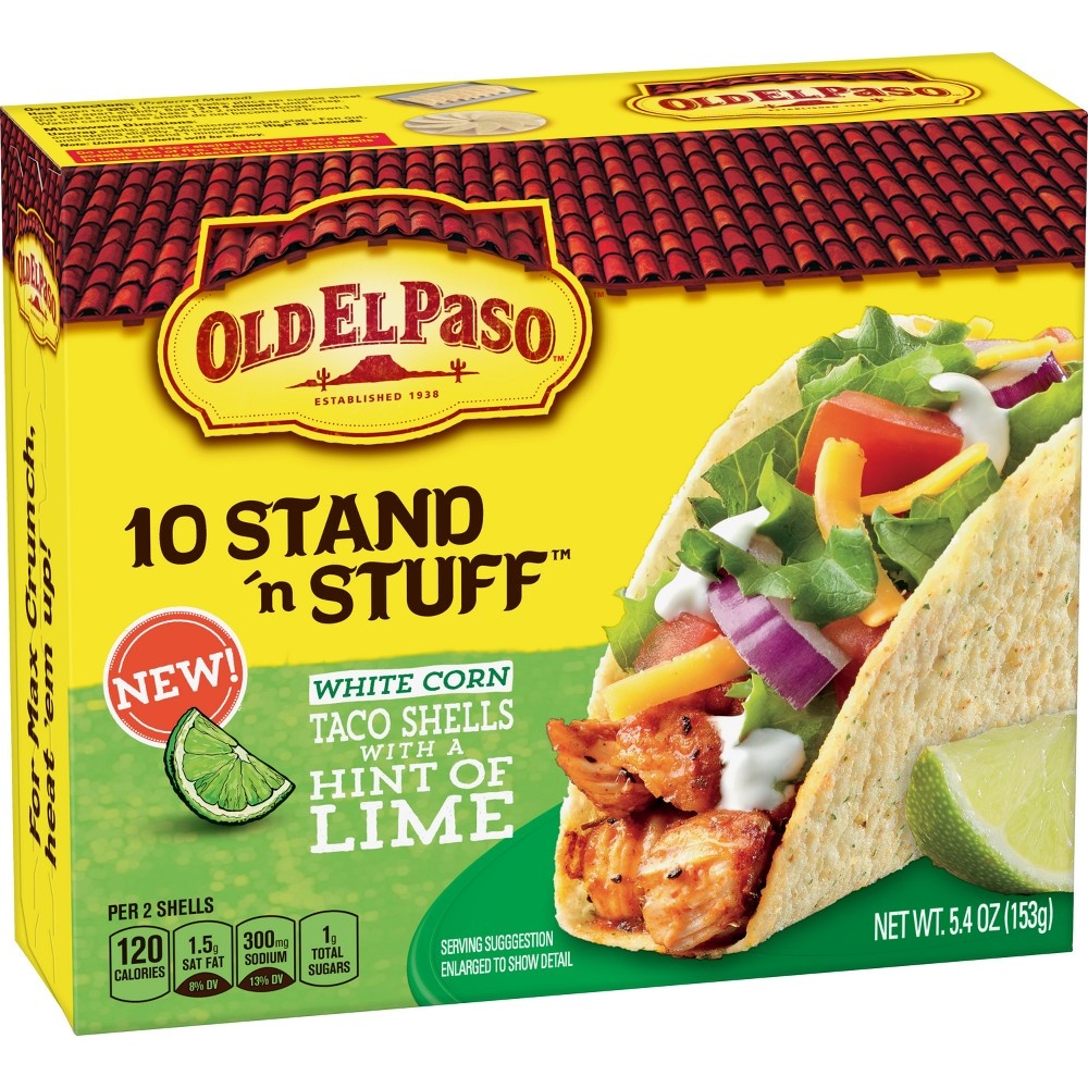 slide 2 of 3, Old El Paso Taco Shells With A Hint of Lime, Stand 'n Stuff, 10 ct, 5.4 oz, 10 ct