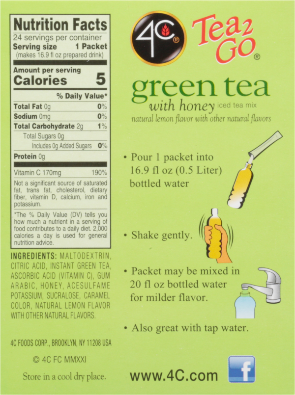 slide 4 of 4, 4C Green Tea Antioxidant With Honey & Natural Lemon, 24 ct