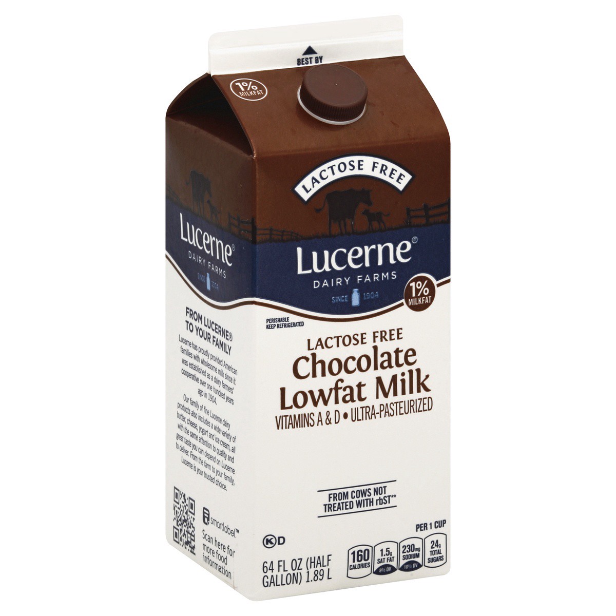 slide 1 of 4, Lucerne Dairy Farms Milk, Lowfat, Chocolate, 1% Milkfat, 64 oz