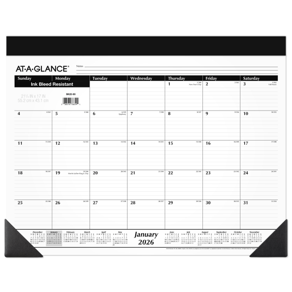 slide 5 of 6, AT-A-GLANCE® 2026 Monthly Desk Pad Calendar, Standard, 21 3/4"" x 17"", 1 ct